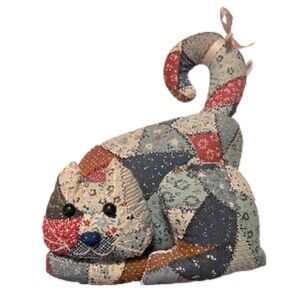 Vintage Stuffed Patchwork Country Cat - 11x12